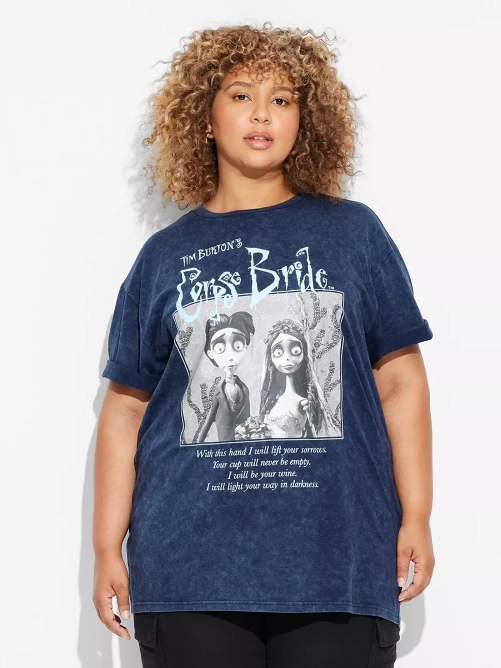 Hybrid Apparel Women's Corpse Bride Oversized Short Sleeve Graphic T-Shirt -Blue